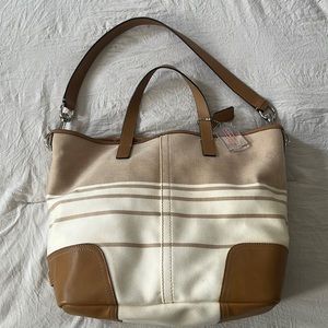 Lightly Used COACH BAG on authentic tan leather and canvas.
